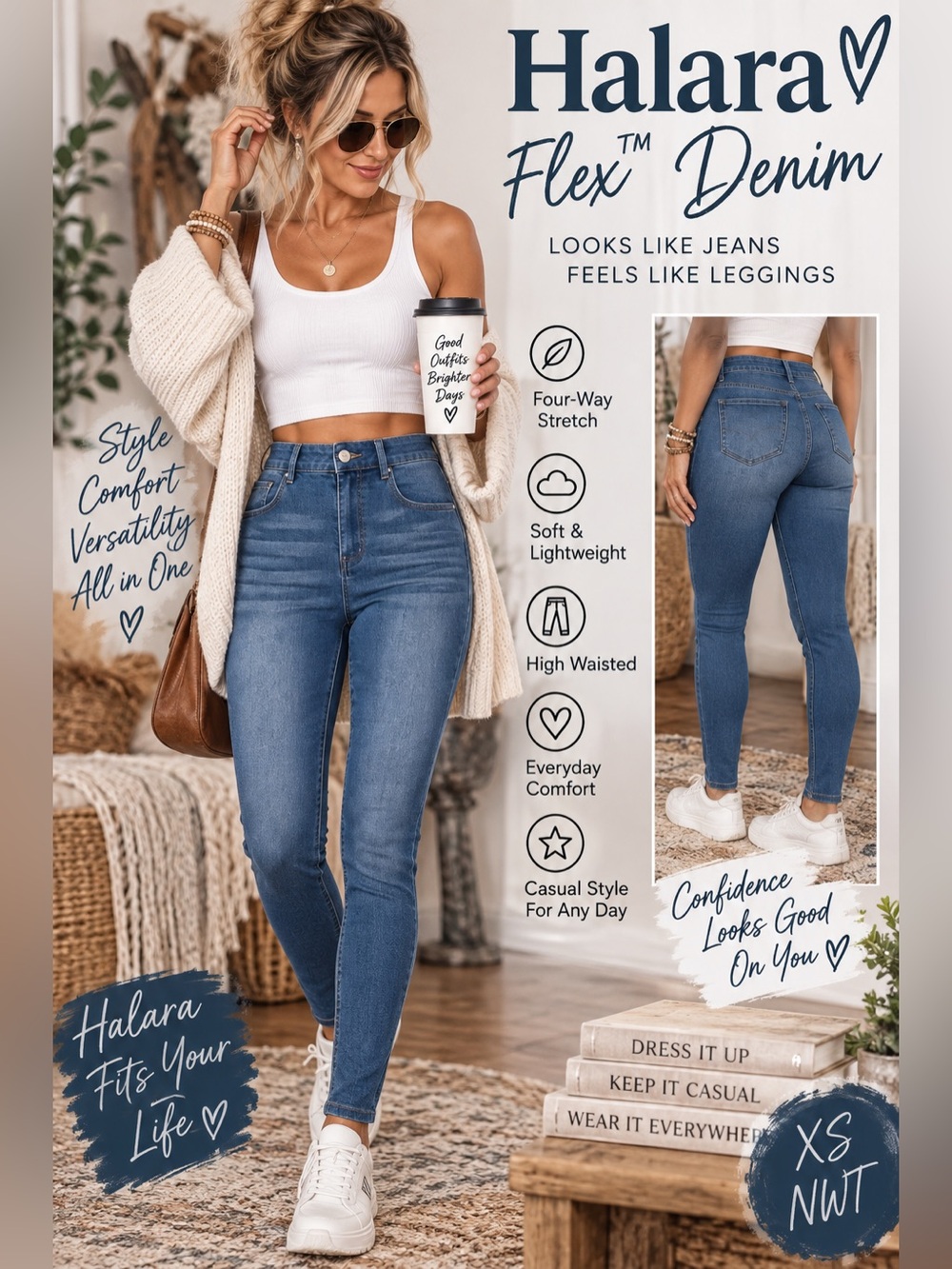 Halara Flex Denim High Waisted Skinny Jeans XS NWT